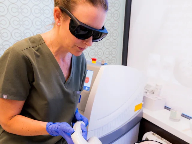 Skin specialist practitioner operating the Dynamix IPL system during treatment